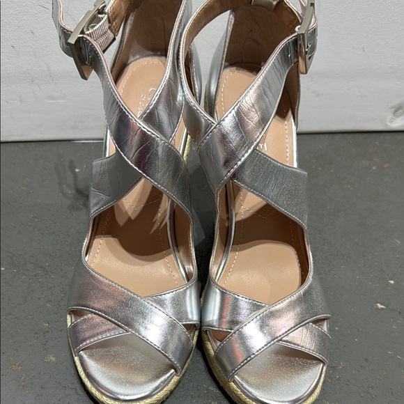 Charles Silver Wedge Sandals - Picture 2 of 8